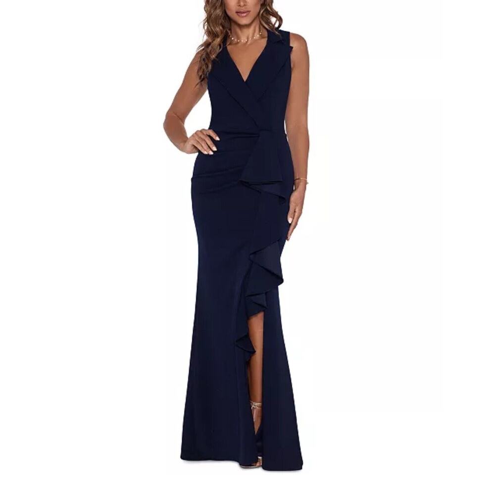 Betsy & Adam Womens Navy Tuxedo Ruffle Cocktail Dress $249 MSRP